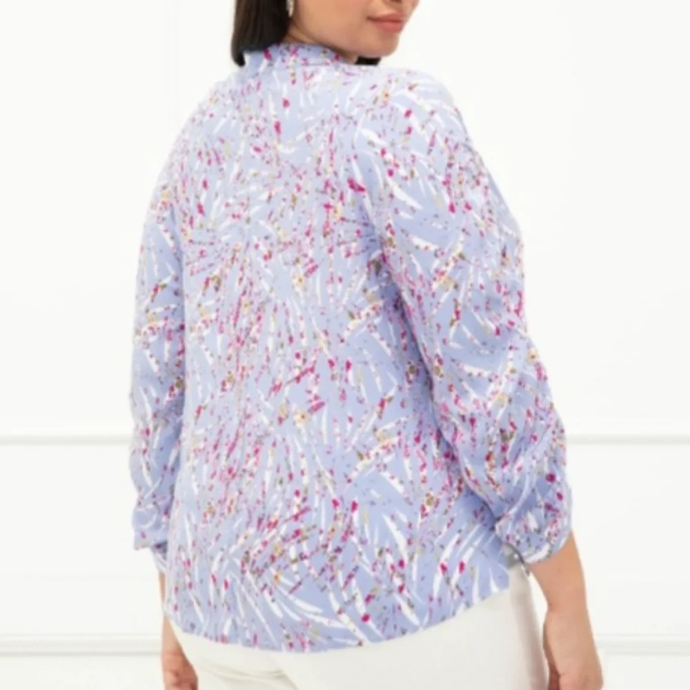 ELOQUII Elements Plus Size Zebra Print Ruched Sleeve Top Flower Detail - Picture 2 of 6